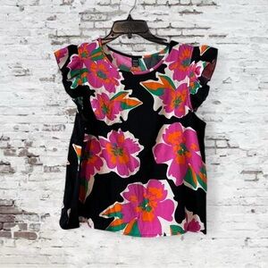 SHEIN Black Top with Pink and Orange Floral Design